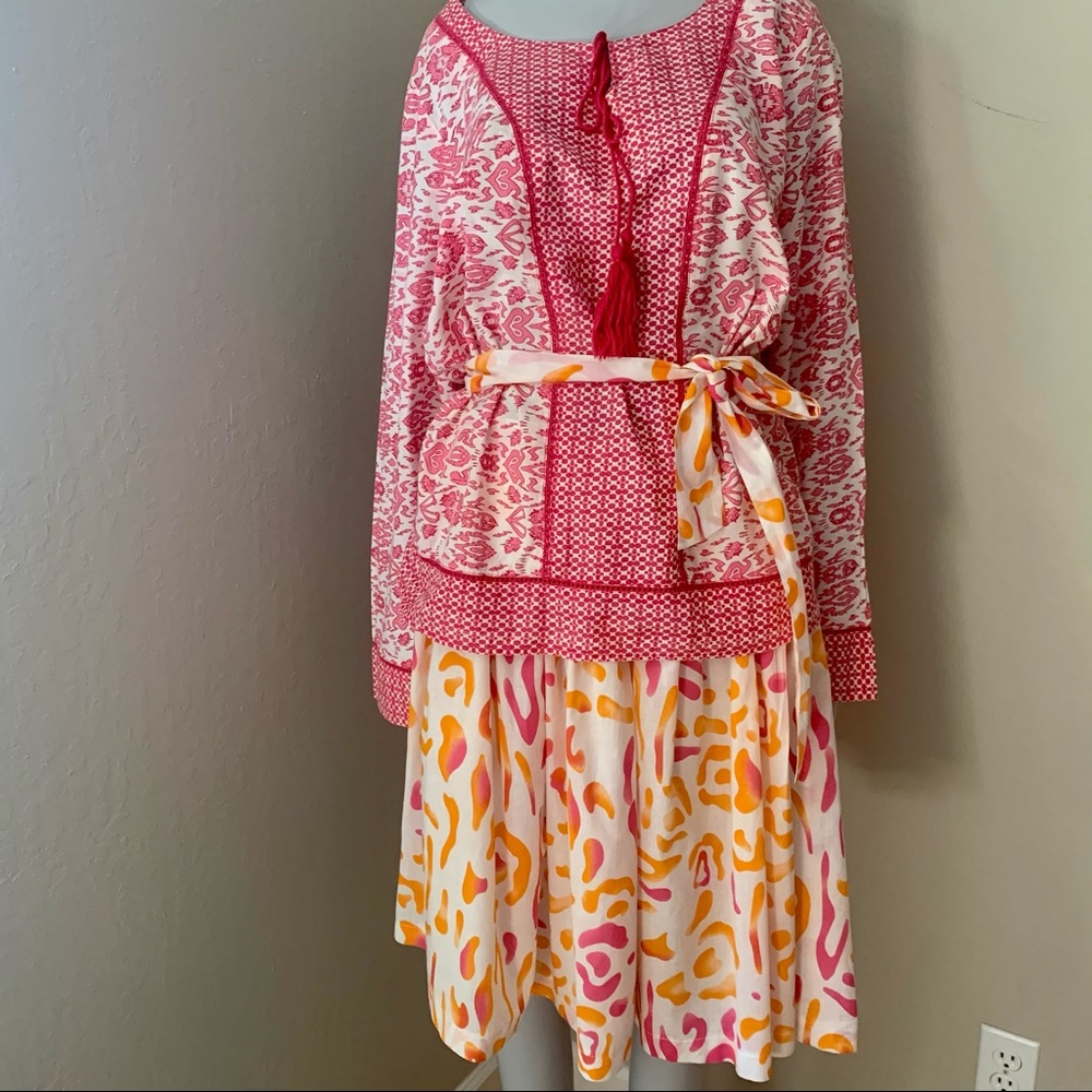 PICNIC BY CPW 100% Cotton Pleated Skirt Orange & Bright Pink Abstract Print - Picture 14 of 14
